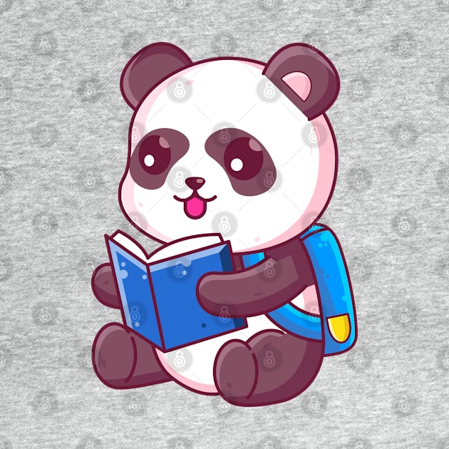 Cute school panda reading book by Ardhsells